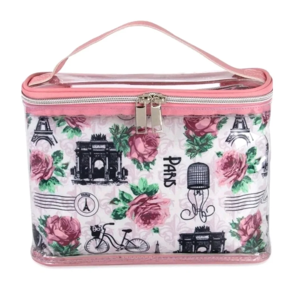 Emma & Chloe Travel Pink Paris Train Case 3 Piece Set NWT Christmas Gift $21